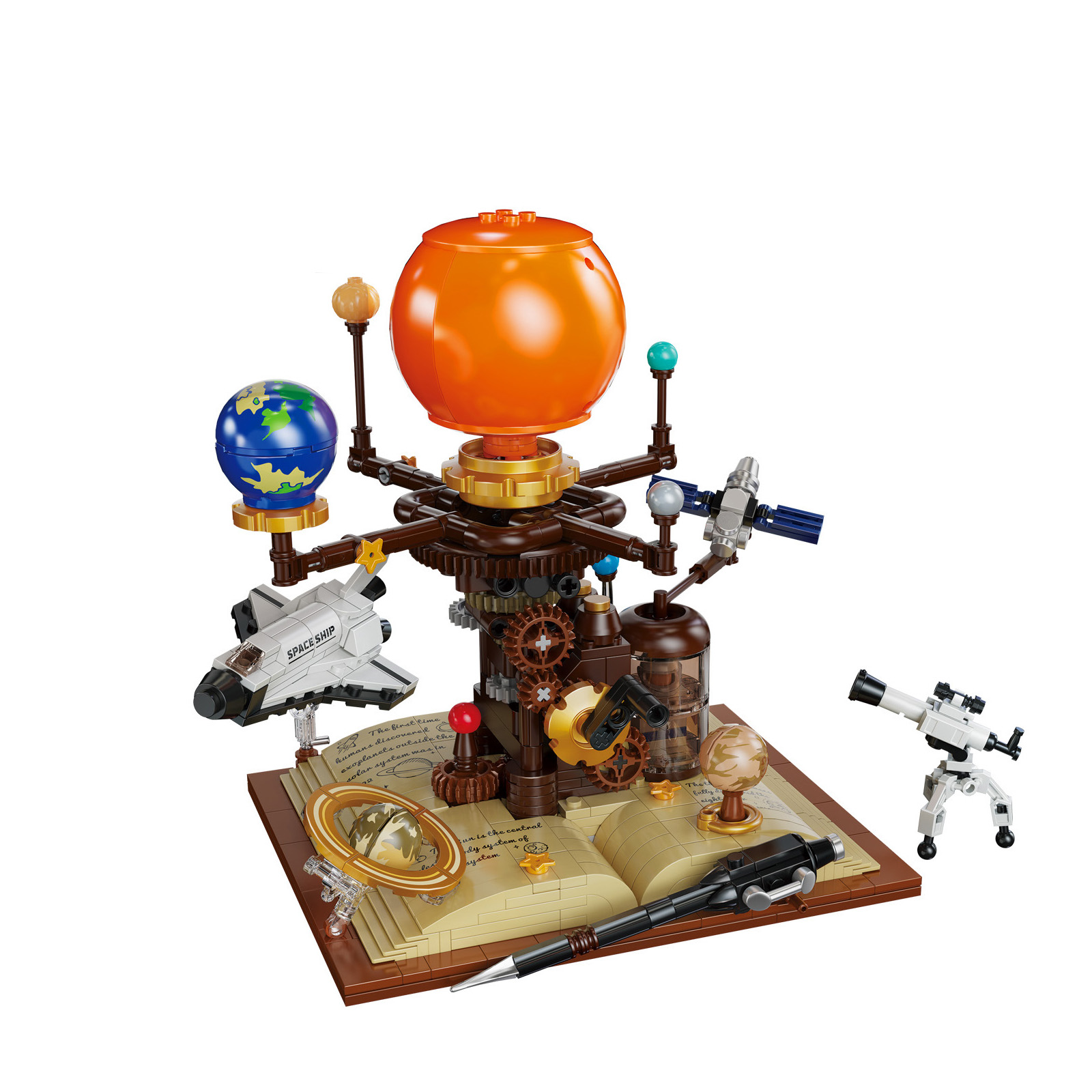 Solar System Model - หนังสือจักรวาล ชุดตัวต่อการเดินทางในอวกาศ ระบบสุริยะ โมเดลสตีมพังค์ ยานอวกาศ กล้องโทรทรรศน์