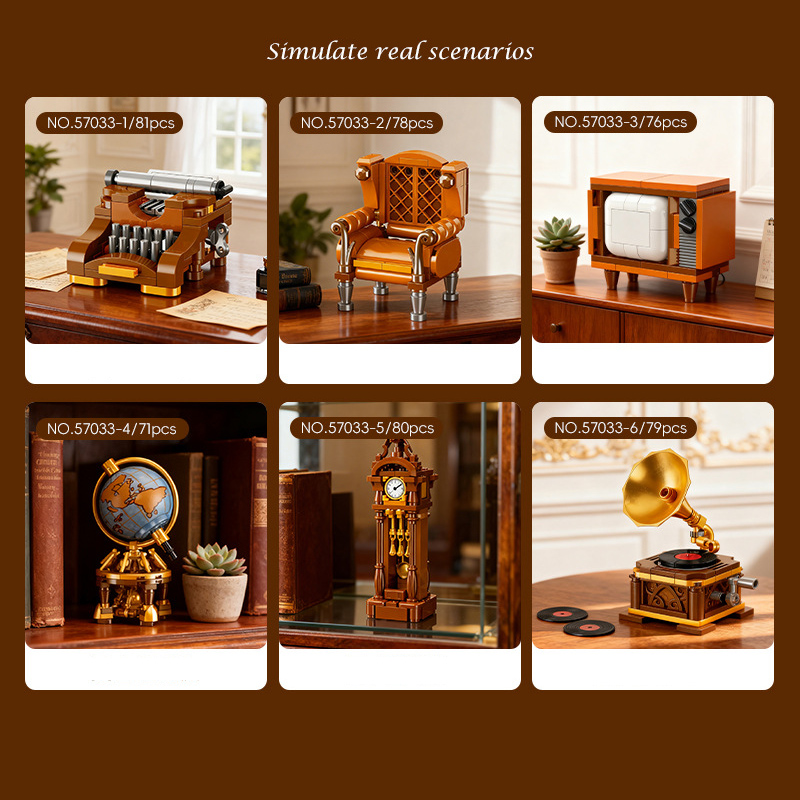 Educational Globe For Kids - คลาสสิกเรโทรไอเดียบล็อกรุ่นเครื่องพิมพ์ดีดโซฟาโทรทัศน์ลูกโลกอาคารอิฐของเล่นเพื่อการศึกษาตกแต่งบ้านสำหรับของขวัญเด็ก