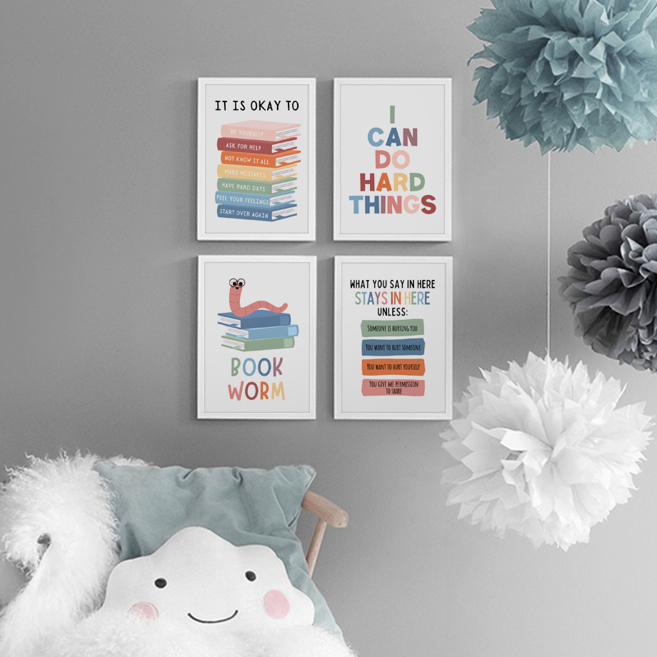 Kids Education Quote - คำคมการศึกษาภาษาอังกฤษ โปสเตอร์สร้างแรงบันดาลใจสำหรับห้องเรียน และงานพิมพ์ภาพศิลปะบนผืนผ้าใบ ภาพวาดตกแต่งผนังสมัยใหม่สำหรับห้องเด็ก ตกแต่งบ้าน