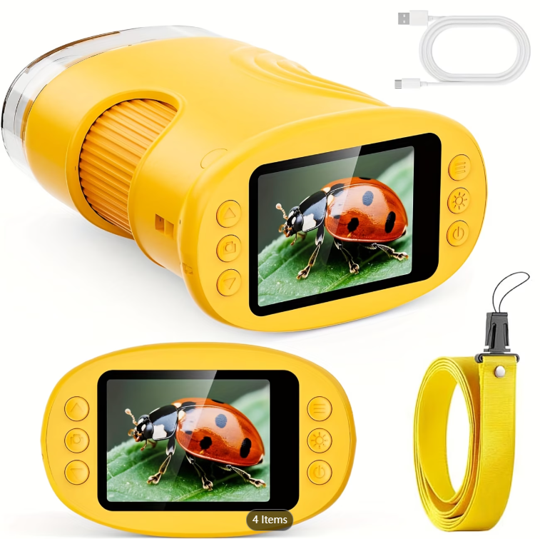 Kids Educational Videos - กล้องจุลทรรศน์พกพา 1000X สำหรับเด็ก พร้อมหน้าจอ 4K ขนาด