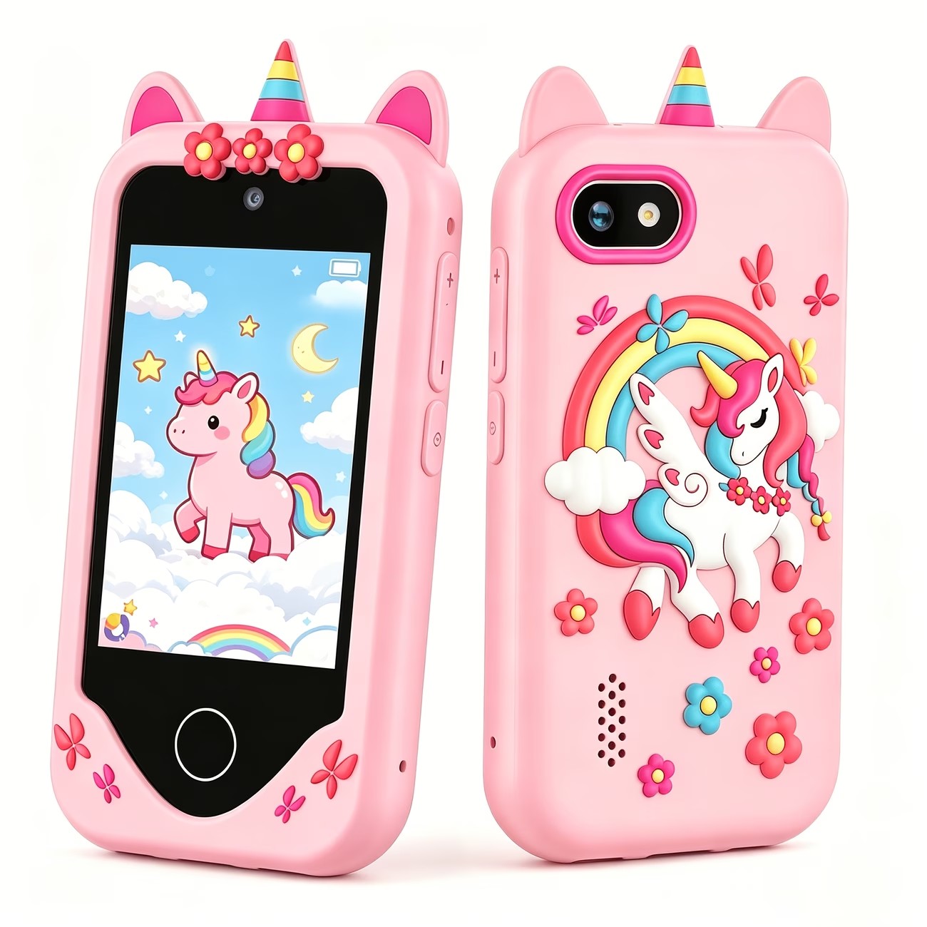 Kids Education Mobile - กล้องดิจิตอลสำหรับเด็ก สมาร์ทโฟน MP3 กล้องคู่ หน้าจอสัมผัส รูปยูนิคอร์น