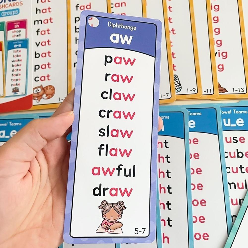 Kids Education Card - 117 กลุ่มแฟลชการ์ดโฟนิคส์สำหรับเด็กการ์ดจับคู่เสียงตัวอักษรการศึกษาเบื้องต้นการอ่านการสะกดคำการเรียนรู้ของเล่นสำหรับเด็ก