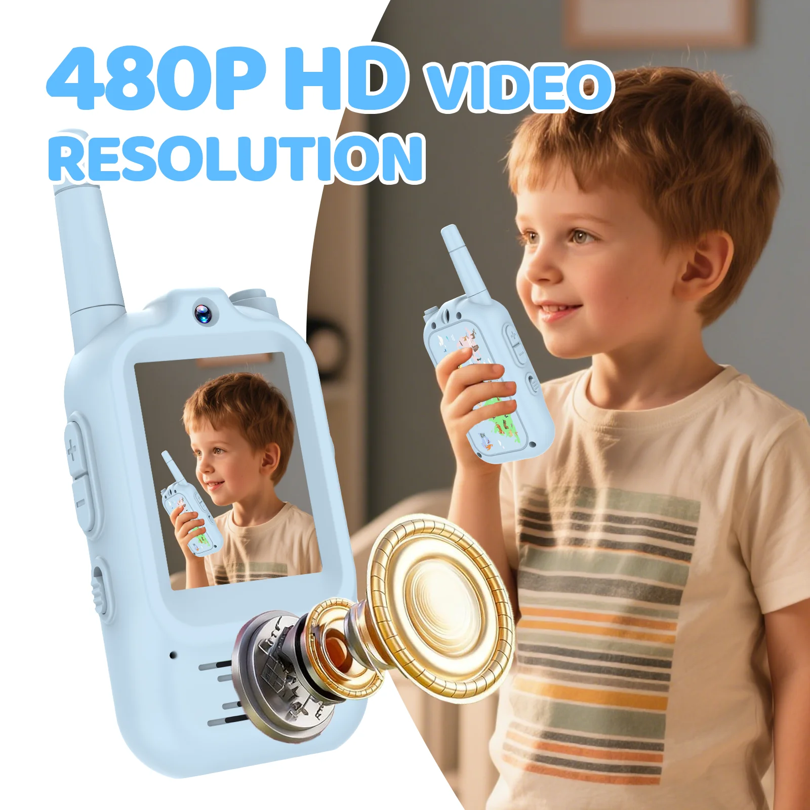 Kids Educational Videos - วิดีโอวอล์คกี้ทอล์คกี้สำหรับเด็ก ชุด 2 เครื่อง แบบชาร์จได้ อินเตอร์คอมวอล์คกี้ทอล์คกี้