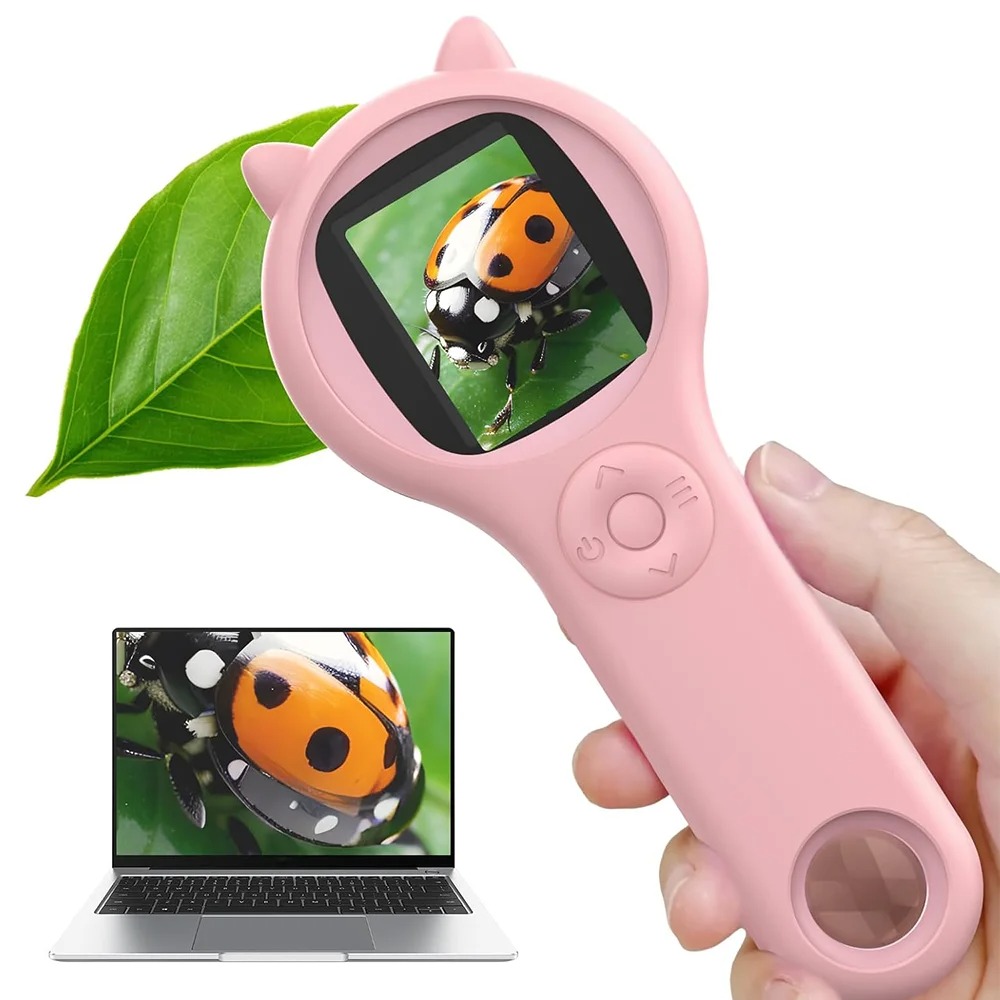 Kids Educational Videos - กล้องจุลทรรศน์สำหรับเด็กแบบพกพา กล้องจุลทรรศน์ดิจิตอลแบบมือถือสำหรับเด็ก ของเล่นวิทยาศาสตร์เพื่อการศึกษา ของขวัญวันคริสต์มาสและวันเกิด