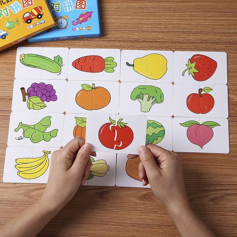 Kids Education Card - เกมจับคู่การ์ดสำหรับเด็กวัยหัดเดิน32ชิ้นของเล่นสัตว์ผลไม้จิ๊กซอว์ของเล่นเด็กให้ความรู้เกี่ยวกับการเรียนรู้ของเด็ก