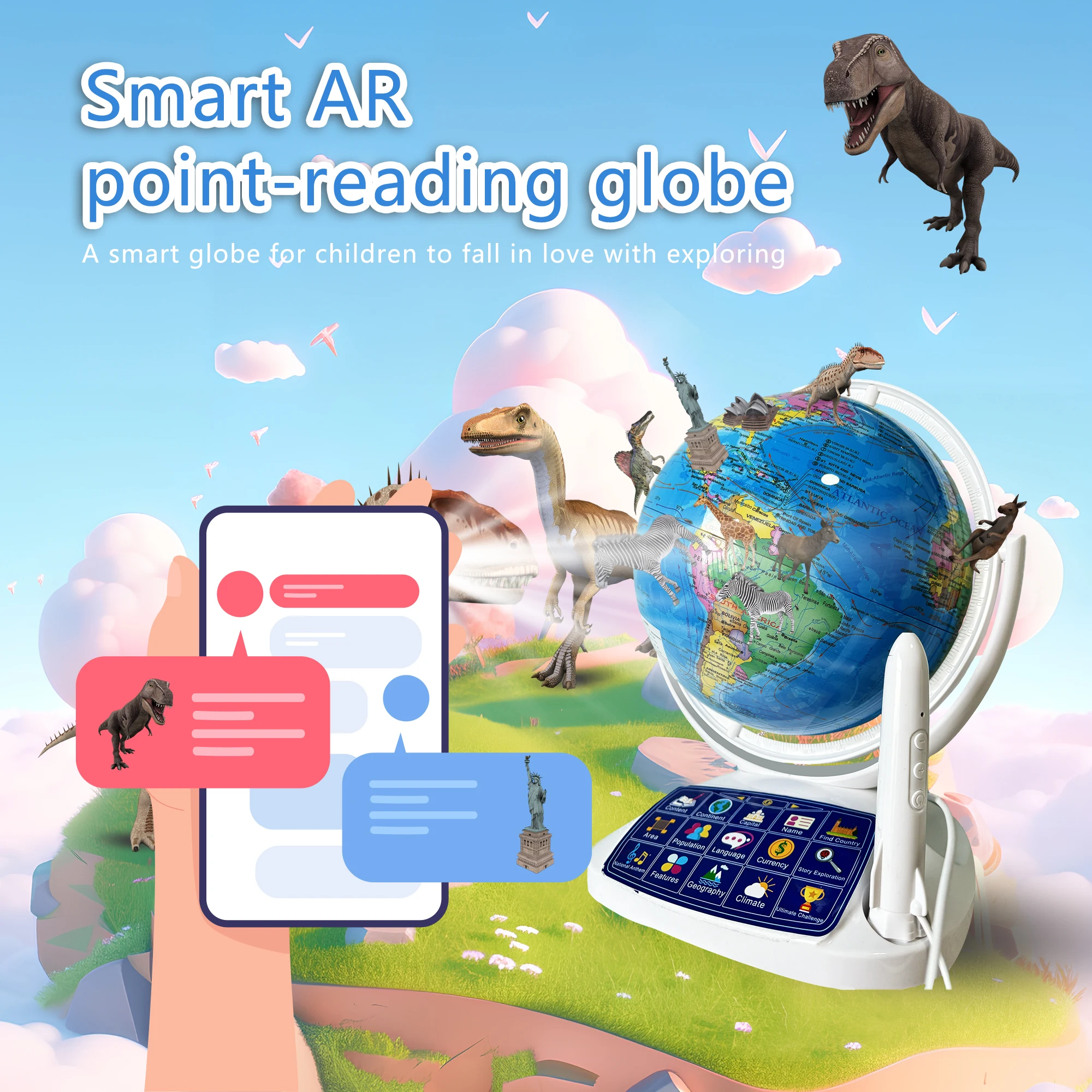 Educational Globe For Kids - ลูกโลกอัจฉริยะแบบอินเทอร์แอคทีฟ AR สำหรับเด็ก ของเล่นเรียนรู้ภูมิศาสตร์แบบ 3 มิติ