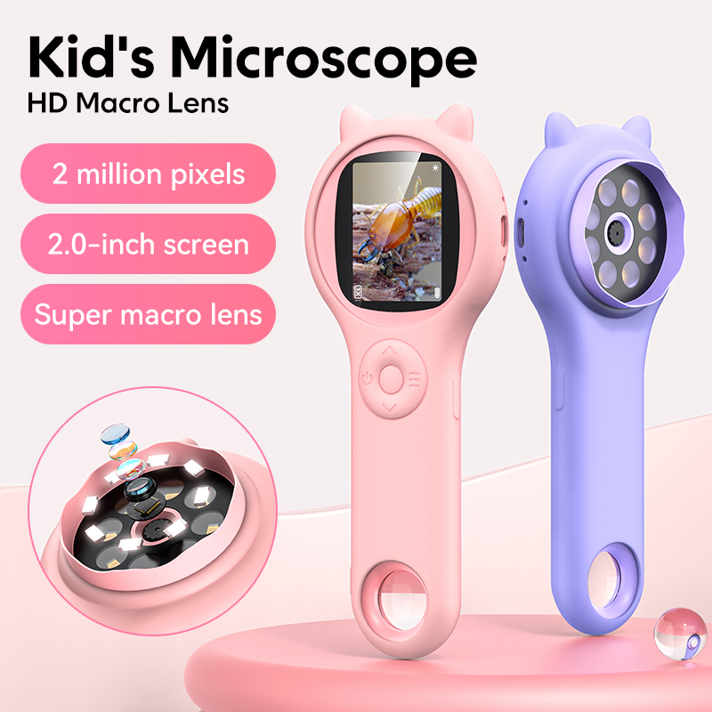 Kids Educational Videos - Mini Kids กล้องจุลทรรศน์แสงพร้อมฟังก์ชั่นภาพและวิดีโอ 500X สังเกตกล้องจุลทรรศน์วิทยาศาสตร์โลกของเล่นเพื่อการศึกษาเด็ก