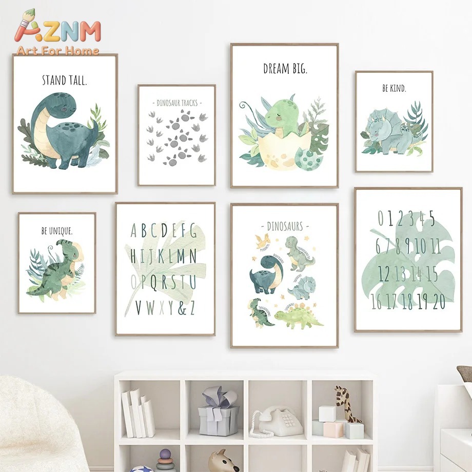 ภาพวาดสีน้ำไดโนเสาร์ ตัวอักษร  - Kids Education Quote บทวิจารณ์และราคา